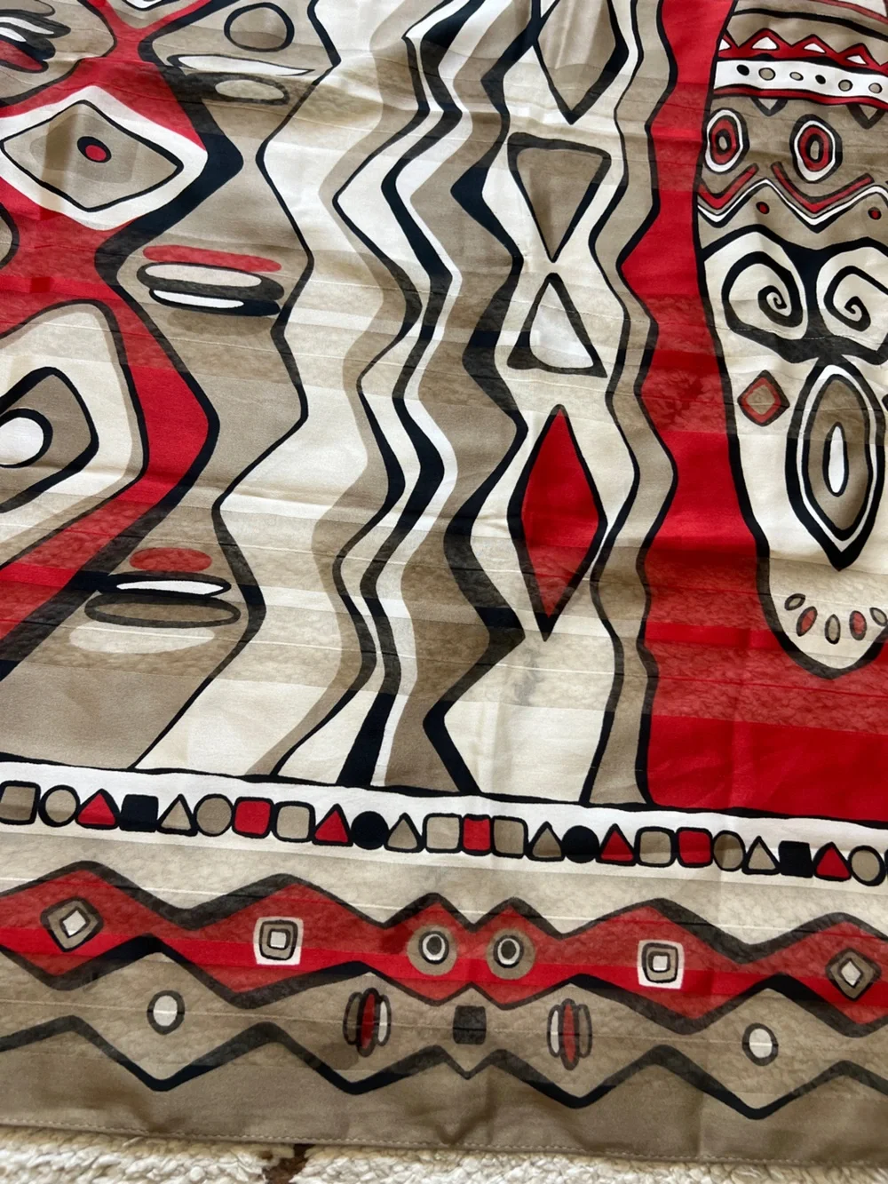 VTG Made in Italy Geometric Tribal Graphic Scarf Abstract Sheer Red Taupe 33